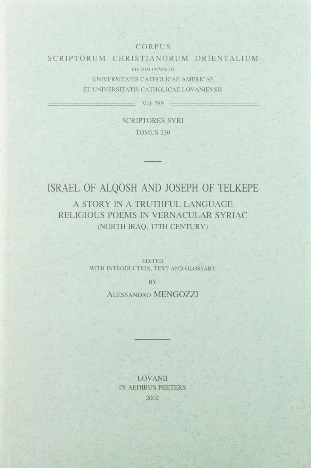 Israel of Alqosh and Joseph of Telkepe book cover